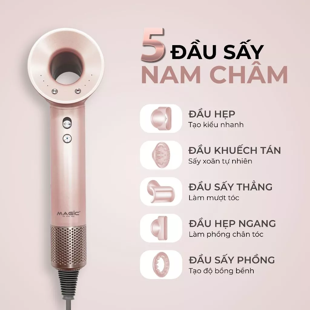 Máy Sấy Tóc Magic A-033, 5 Đầu Sấy Tạo Kiểu, 1500W-1990W, 120000 Vòng/Phút, Bảo Hành 12 Tháng